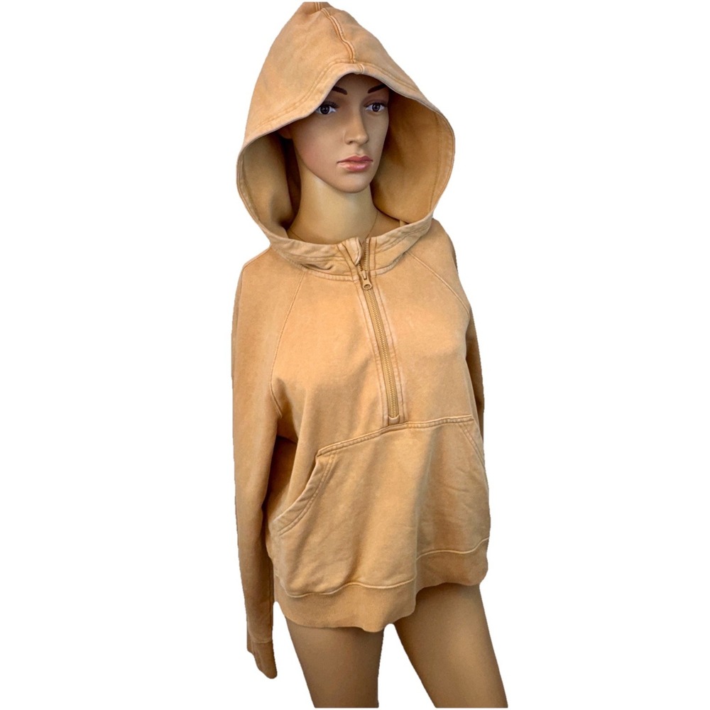 Joy Lab Tan Quarter Zip scuba Pullover Hoodie Cropped Sweatshirt Size‎ Small
